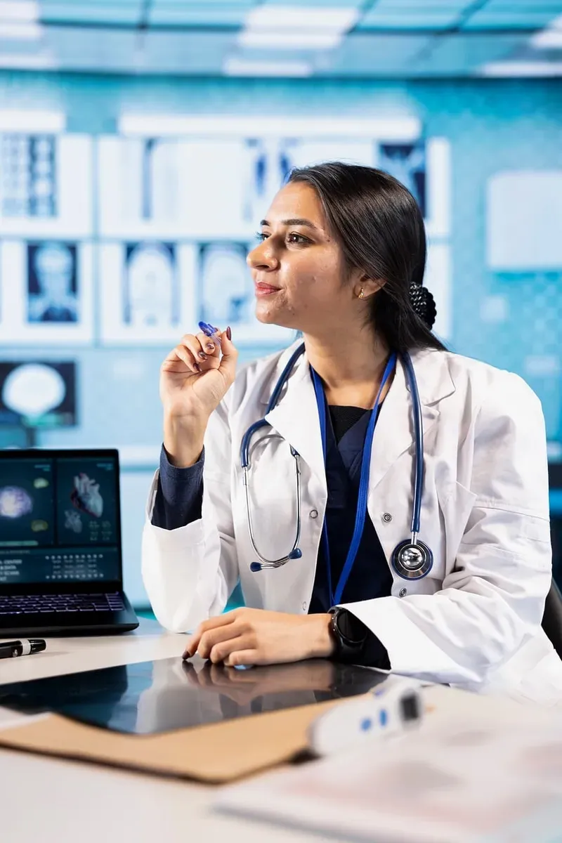 A physician in consultation with a patient — sexual health is a normal, routine topic for healthcare visits.