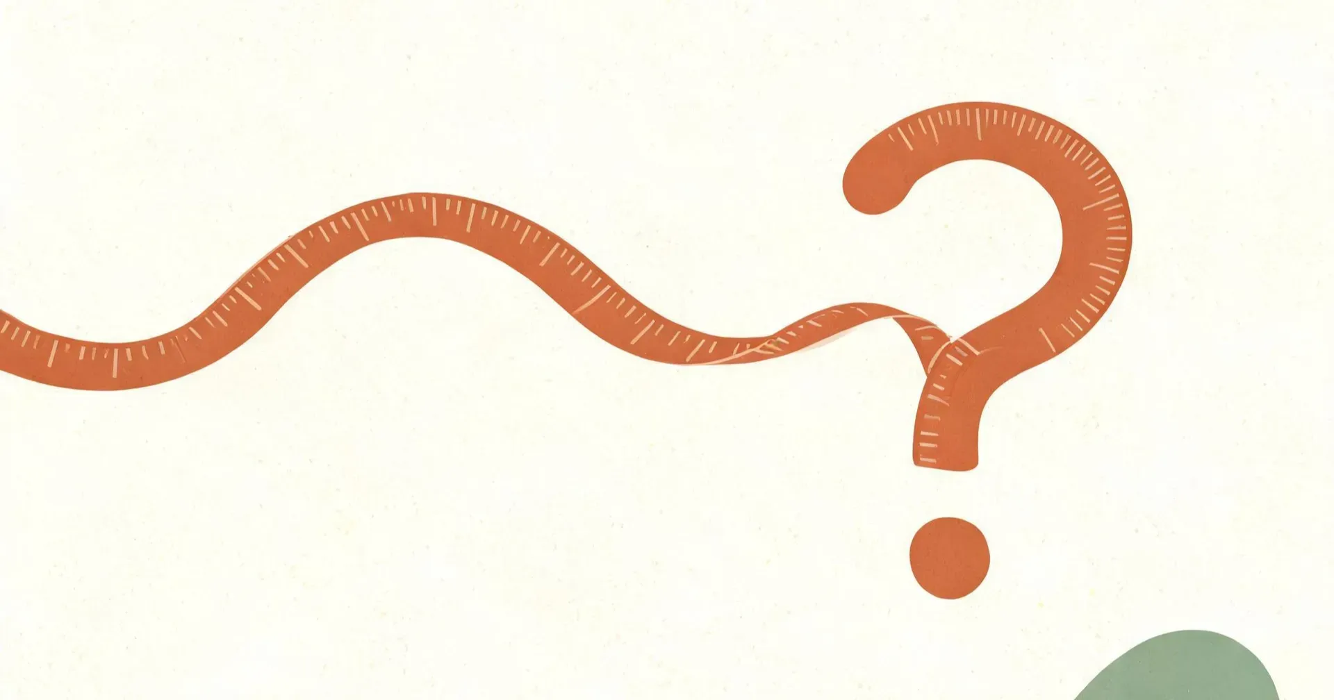 A soft abstract illustration of a measuring tape curving into a question mark, introducing what research shows about whether size matters.